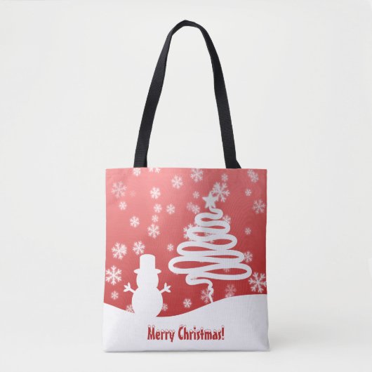 Weißer Weihnachtsbaum und Schneemann Tasche (Vorderseite)