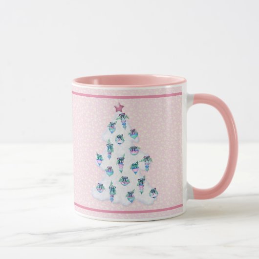 Weißer Weihnachtsbaum w Aquarellmäler Rosa Tasse (Rechts)