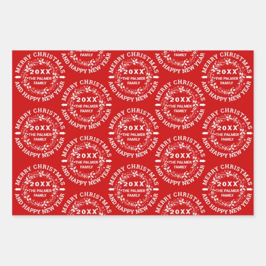 Weißer Weihnachtskranz an roten frohen Weihnachten Geschenkpapier Set (Vorderseite 2)