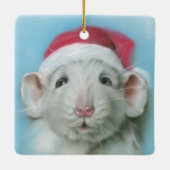 Weißer Weihnachtsrat mit Weihnachtsmannmütze Paste Keramikornament (Rückseite)