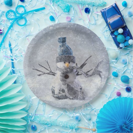 Weißer Weihnachtsschneemann Pappteller (Party)