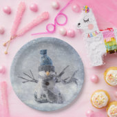 Weißer Weihnachtsschneemann Pappteller (Party)