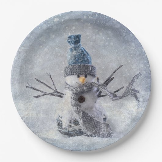Weißer Weihnachtsschneemann Pappteller (Vorderseite)