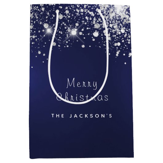 Weißer Weihnachtsstaub Glitzer Silber Mittlere Geschenktüte (Vorderseite)