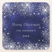 Weißer Weihnachtsstaub Glitzer Silber Rechteckiger Pappuntersetzer (Vorderseite)