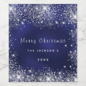 Weißer Weihnachtsstaub Glitzer Silber Weinetikett (Einzelnes Label)