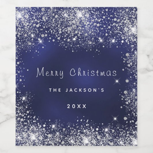 Weißer Weihnachtsstaub Glitzer Silber Weinetikett (Einzelnes Label)