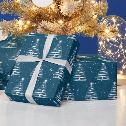 Weißer Weihnachtssternbaum in Blau Geschenkpapier (Feiertage)