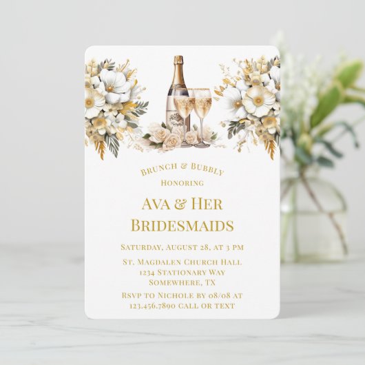 Weißer Wein Glas Champagner Brunch & Bubbly Einladung (Stehend Vorderseite)