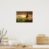 Weißer Wein mit Barrel auf Weinberg im Chianti Poster (Küche)