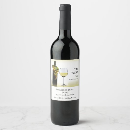 Weißer Wein & Trauben, Bar/Weinkeller Weinetikett (Vorderseite)