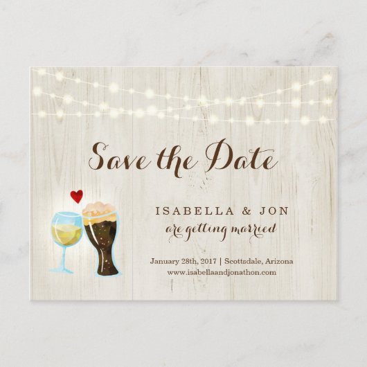 Weißer Wein-u. Bier-Toast-Save the Date Postkarte (Vorderseite)