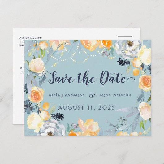 WEISSER WEIN UND ROSE Save the Date Postkarte (Vorne/Hinten)