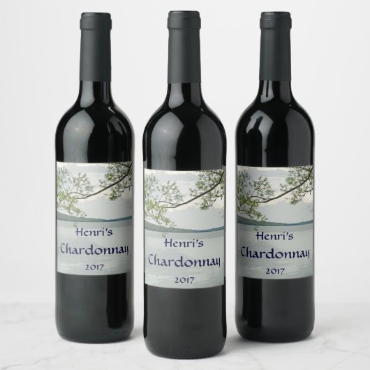 Weißer Weinsee und Wilder Baum Weinetikett (Flaschen)