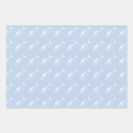 Weißer Weißer Thunfisch auf Pastellblau im großen  Geschenkpapier Set (Vorderseite)