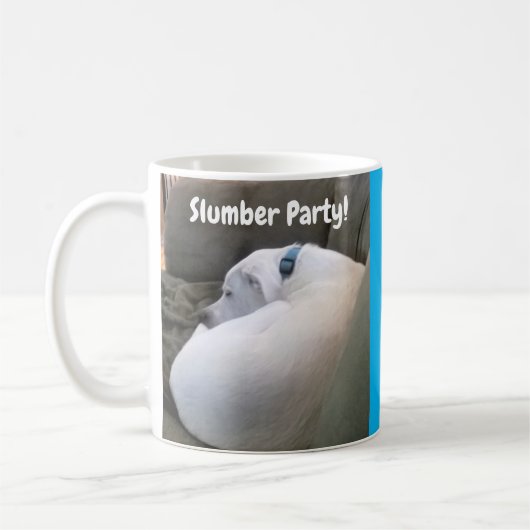 Weißer Welpenhund Schlummerglas Party Blau Hot Cho Kaffeetasse (Links)