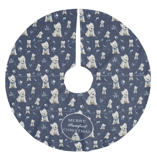 Weißer Westie Weihnachten Polyester Weihnachtsbaumdecke (Vorderseite)