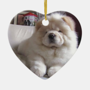Weißer Windbeutel-Chow-Chow-Welpe Keramikornament