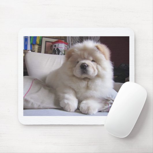 Weißer Windbeutel-Chow-Chow-Welpe Mousepad (Mit Mouse)