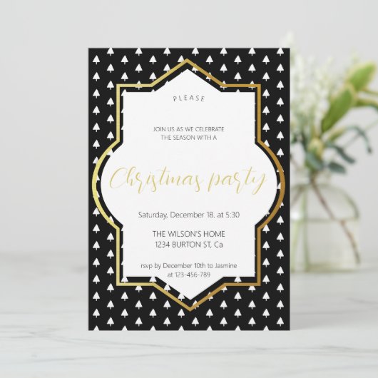 Weißer Winter auf Schwarz und Gold Weihnachten Par Ankündigung (Stehend Vorderseite)