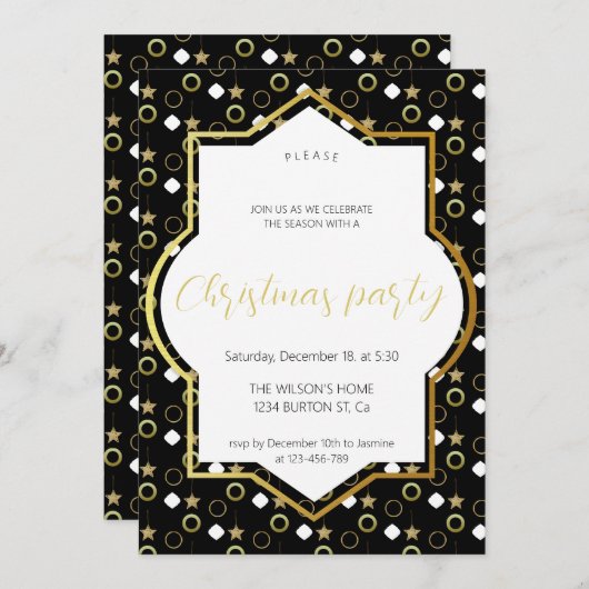 Weißer Winter auf Schwarz und Gold Weihnachten Par Ankündigung (Vorne/Hinten)