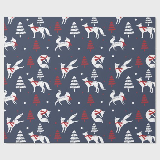 Weißer Winter Forrest Foxes Weihnachtsbaum-Muster Geschenkpapier (Flach)