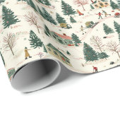 Weißer Winter: Schnee, Bäume und Schlittenfahrt Geschenkpapier (Rolleneckpunkt)