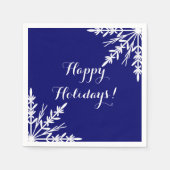 Weißer Winter Schneeflocken auf Blue Happy Holiday Serviette (Vorderseite)
