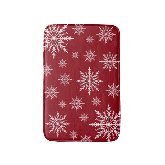 Weißer Winter Schneeflocken auf Rot Badematte (Vorderseite Vertikal)