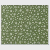 Weißer Winter Schneeflocken Grün Geschenkpapier (Flach)