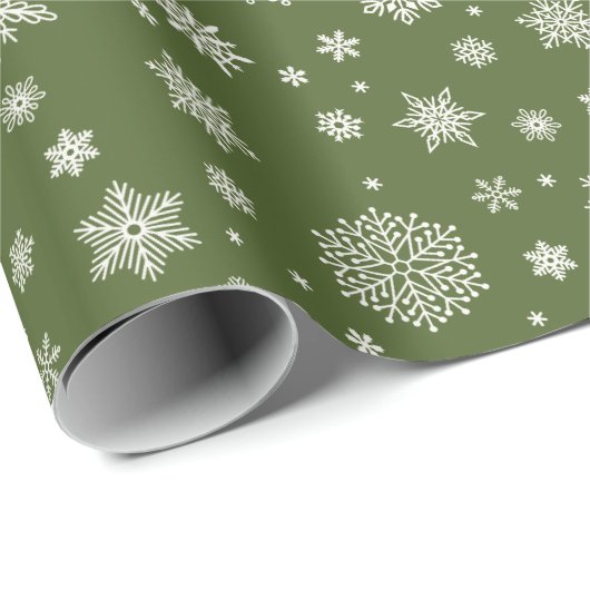 Weißer Winter Schneeflocken Grün Geschenkpapier (Rolleneckpunkt)
