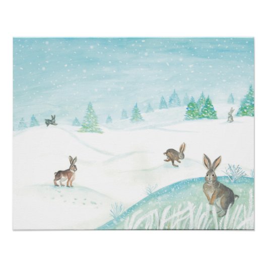 Weißer Winter Wildkaninchen Poster (Vorderseite)