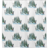 Weißer Winter Wonderland Forest Antlers Pine Trees Duschvorhang (Vorderseite)