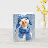 Weißer Wintergans mit blauem Schal Karte (Gelbe Blume)