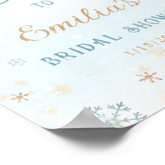 Weißer Winterschnee gefrorenes Brautparty Poster (Ecke)