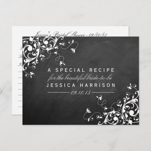 Weißer Wirbel auf Chalkboard Brautparty Rezept Einladungspostkarte (Vorne/Hinten)