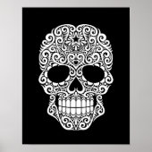 Weißer, wirbelnder Zuckerschädel auf schwarz Poster (Vorne)