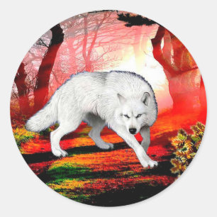 Weißer Wolf an abgelegener Stelle Runder Aufkleber