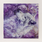 Weißer Wolf auf lila Abstrakt Puzzle (Horizontal)