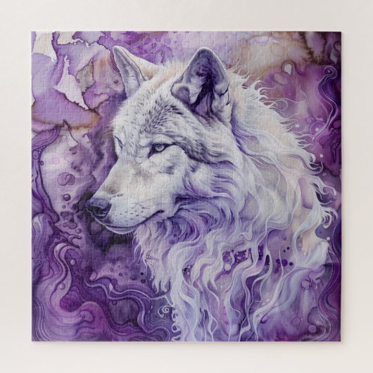 Weißer Wolf auf lila Abstrakt Puzzle (Vertikal)