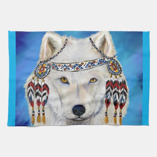 Weißer Wolf Geschirrtuch (Horizontal)