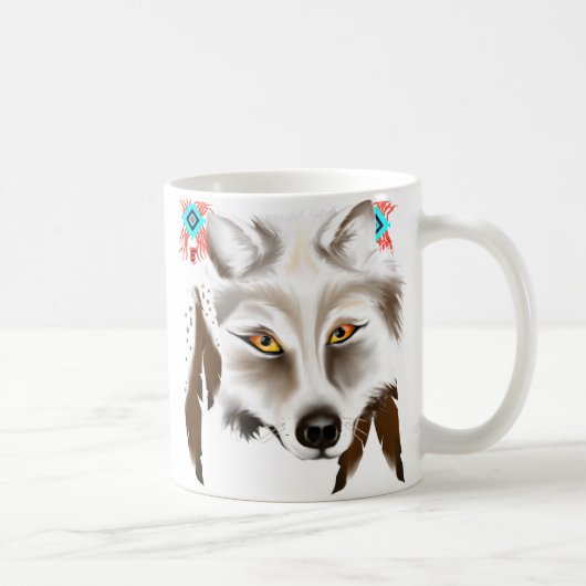 Weißer Wolf-Gesichts-Tasse Kaffeetasse (Rechts)