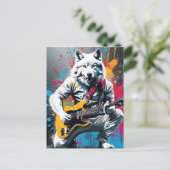Weißer Wolf Gitarre spielen, Graffiti Postkarte (Stehend Vorderseite)