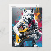 Weißer Wolf Gitarre spielen, Graffiti Postkarte (Vorne/Hinten)