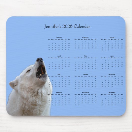 Weißer Wolf Heulend – 2026 Kalender Mousepad (Vorne)