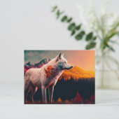Weißer Wolf im Berg bei Sonnenaufgang Postkarte (Stehend Vorderseite)