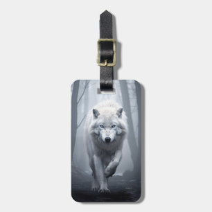 Weißer Wolf im Foggy Forest Gepäckanhänger