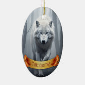 Weißer Wolf im Foggy Forest Keramik Ornament (Rechts)