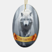 Weißer Wolf im Foggy Forest Keramik Ornament (Links)