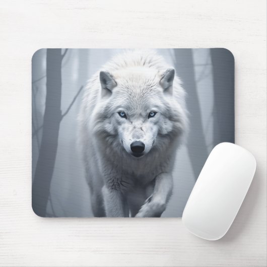 Weißer Wolf im Foggy Forest Mousepad (Mit Mouse)